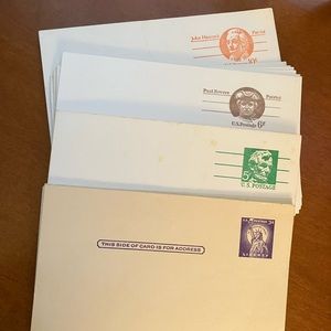 POSTCARDS LIBERTY 3c LINCOLN 5c  PAUL REVERE PATRIOT6c JOHN HANCOCK PATRIOT 10c